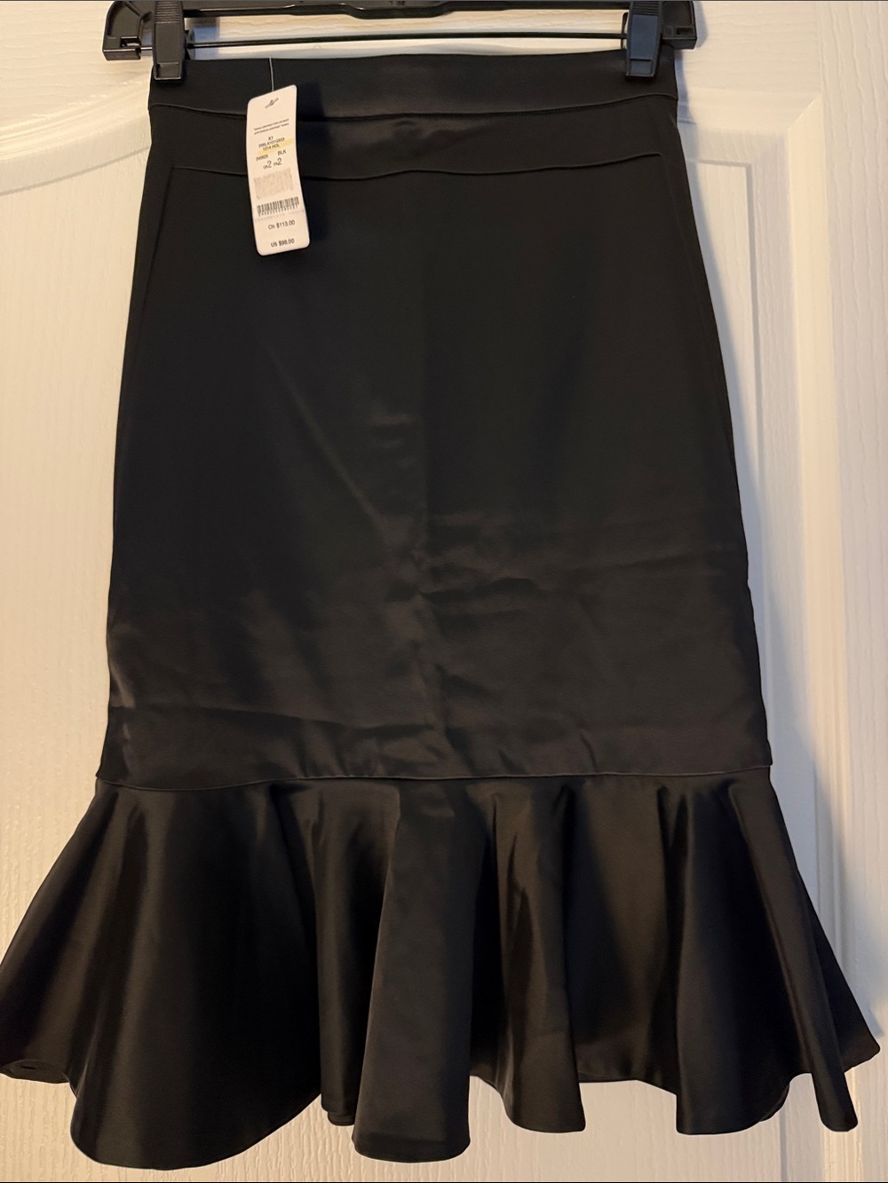 New Bebe Black Pencil Skirt with Ruffle Hem Sz 2.